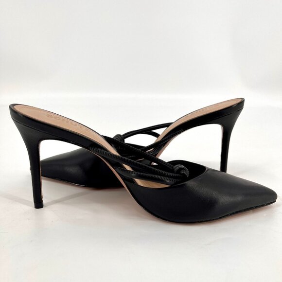 Schutz Lela Women’s Size 8B Black Leather Knotted Strap Slide Pointed Toe Heels - Picture 6 of 16